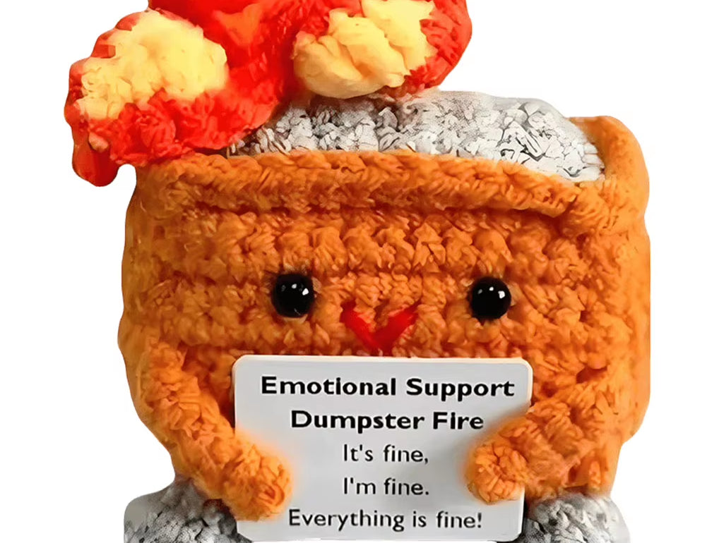 Emotional Support Dumpster Fire with Encouraging Card Positive Crochet Dumpster Fire Office and Home Decoration Gifts