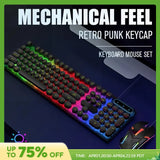 USB Wired Gaming Keyboard Mouse Combos PC Rainbow Colorful LED Backlit Gaming Mouse and Keyboard Set Kit for Home Office Gamer