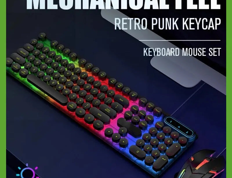 USB Wired Gaming Keyboard Mouse Combos PC Rainbow Colorful LED Backlit Gaming Mouse and Keyboard Set Kit for Home Office Gamer