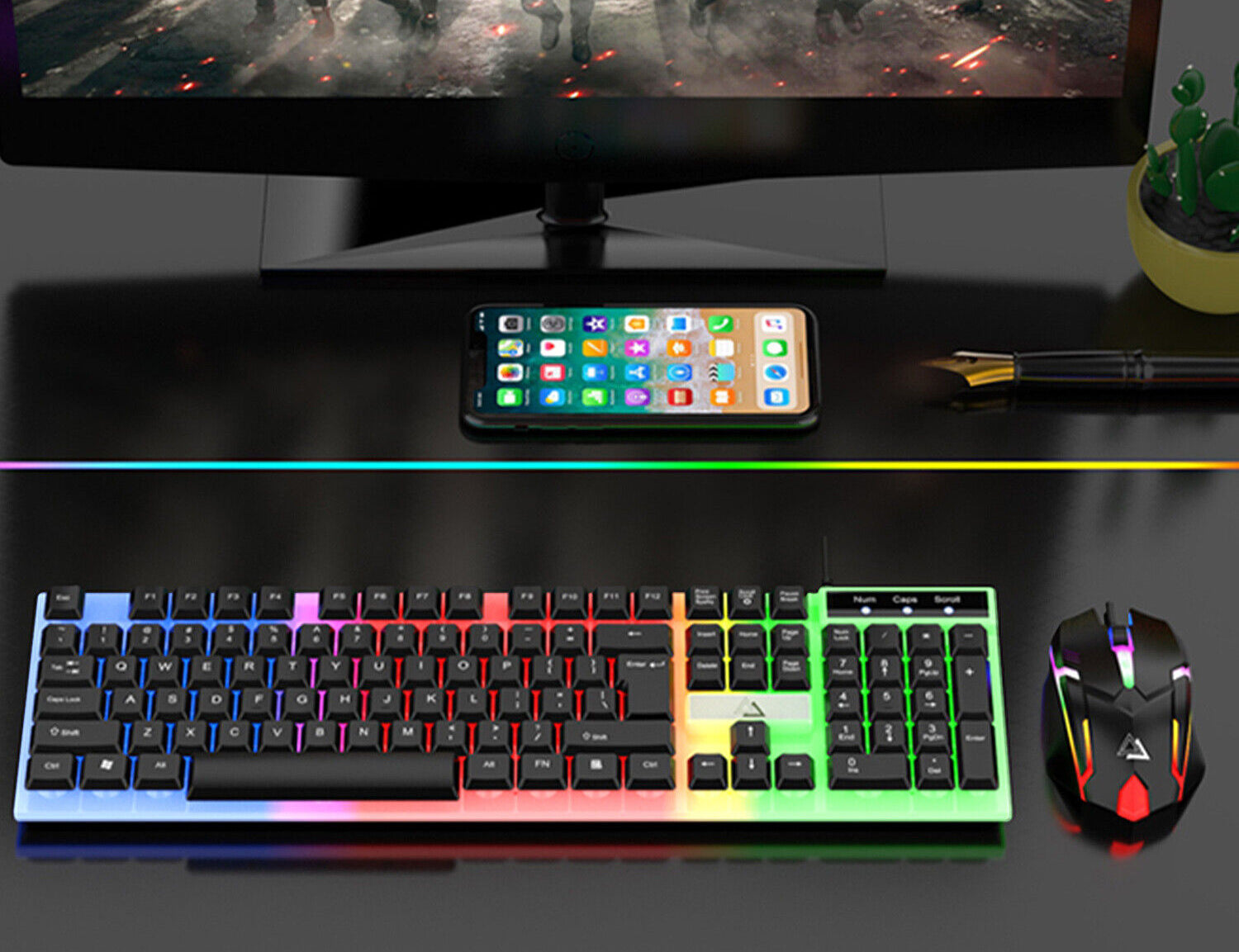 Computer Desktop Gaming Mouse and Keyboard Mechanical Feel RGB Led Light Backlit