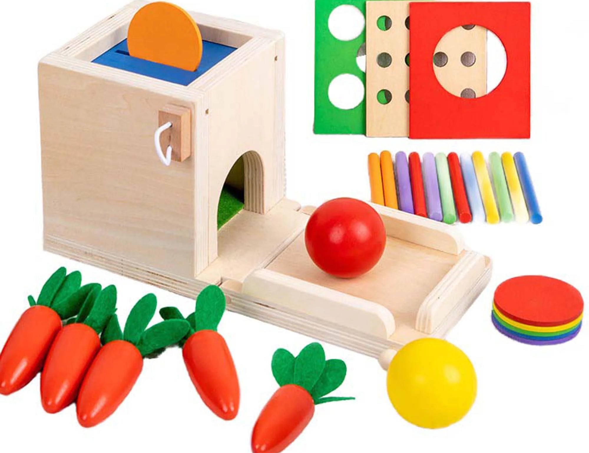 Wooden Montessori Toys for Toddler 1 Year Old, Educational Toys for Baby 6-18 Months, 4 in 1 Montessori Object Permanence Box, Toddler Gifts for Boy or Girls