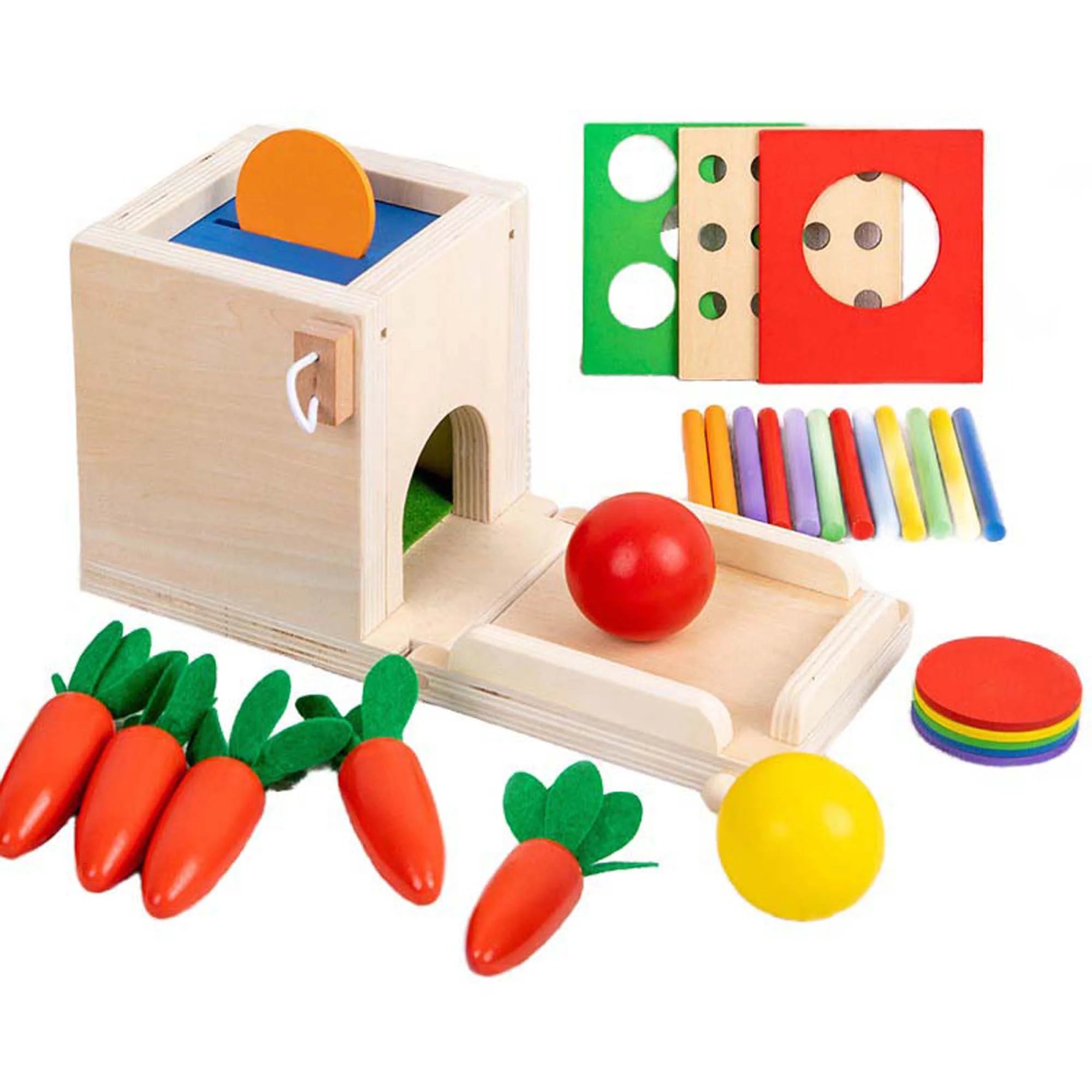 Wooden Montessori Toys for Toddler 1 Year Old, Educational Toys for Baby 6-18 Months, 4 in 1 Montessori Object Permanence Box, Toddler Gifts for Boy or Girls