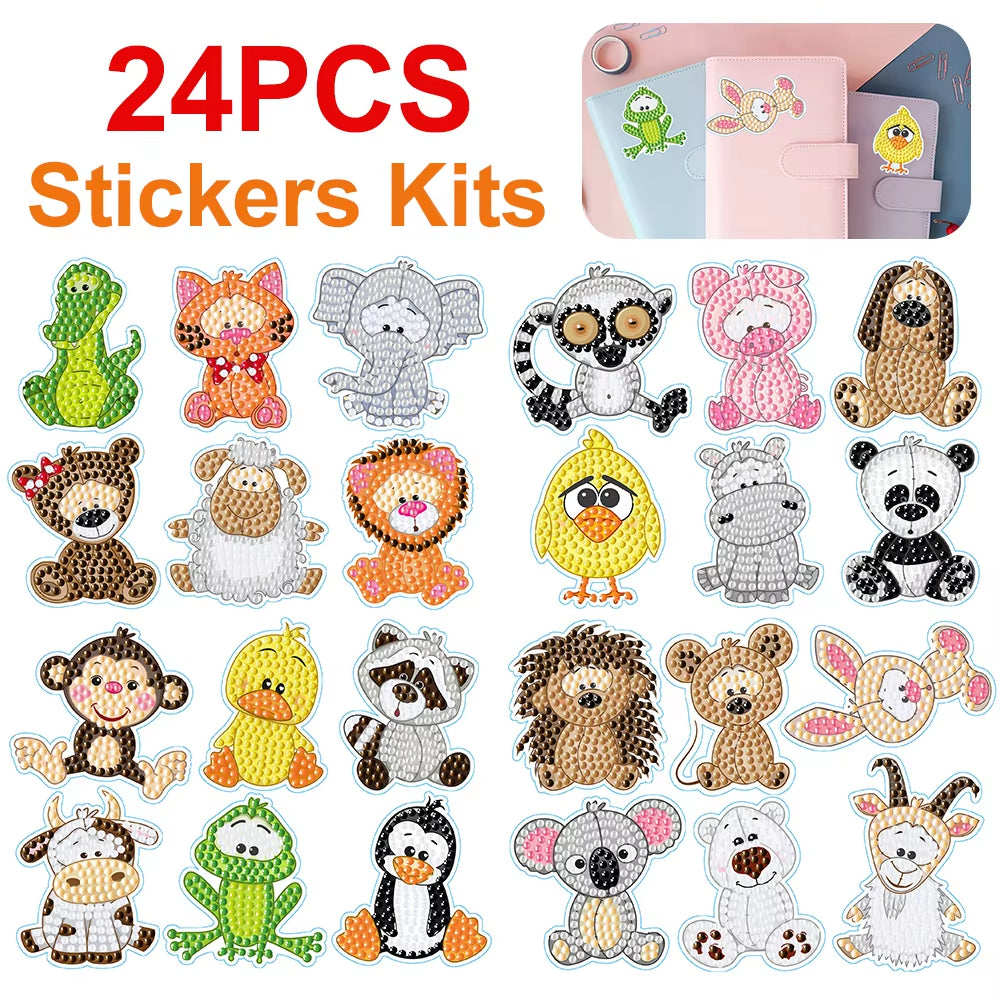 Animal Gem Sticker 4Pcs Diamond Painting Stickers Kits Art Crafts Handmade DIY Cartoon Stickers for Kids Beginner Children Gift