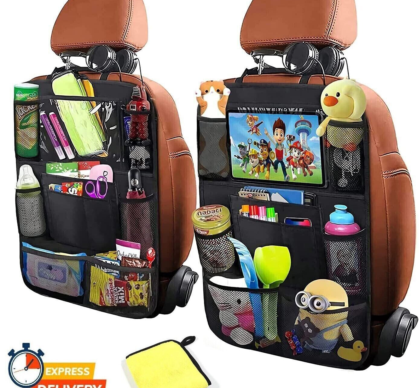 2 Pcs Large Backseat Car Organizer for Kids Kick Mats, Waterproof Back Seat USA