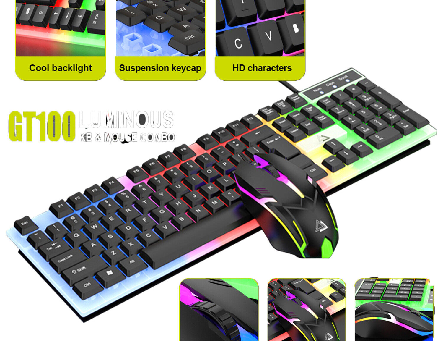 Computer Desktop Gaming Mouse and Keyboard Mechanical Feel RGB Led Light Backlit