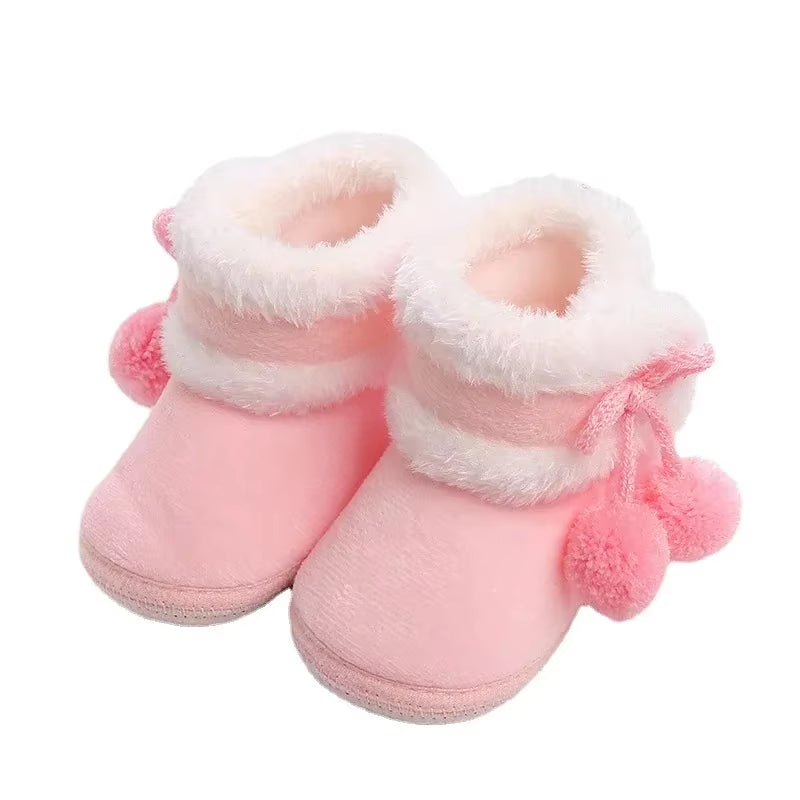 Newborn Baby Girls Boys Soft Booties Solid Pompom Snow Boots Infant Toddler Newborn Warming Shoes New Fashion Comfortable Shoes