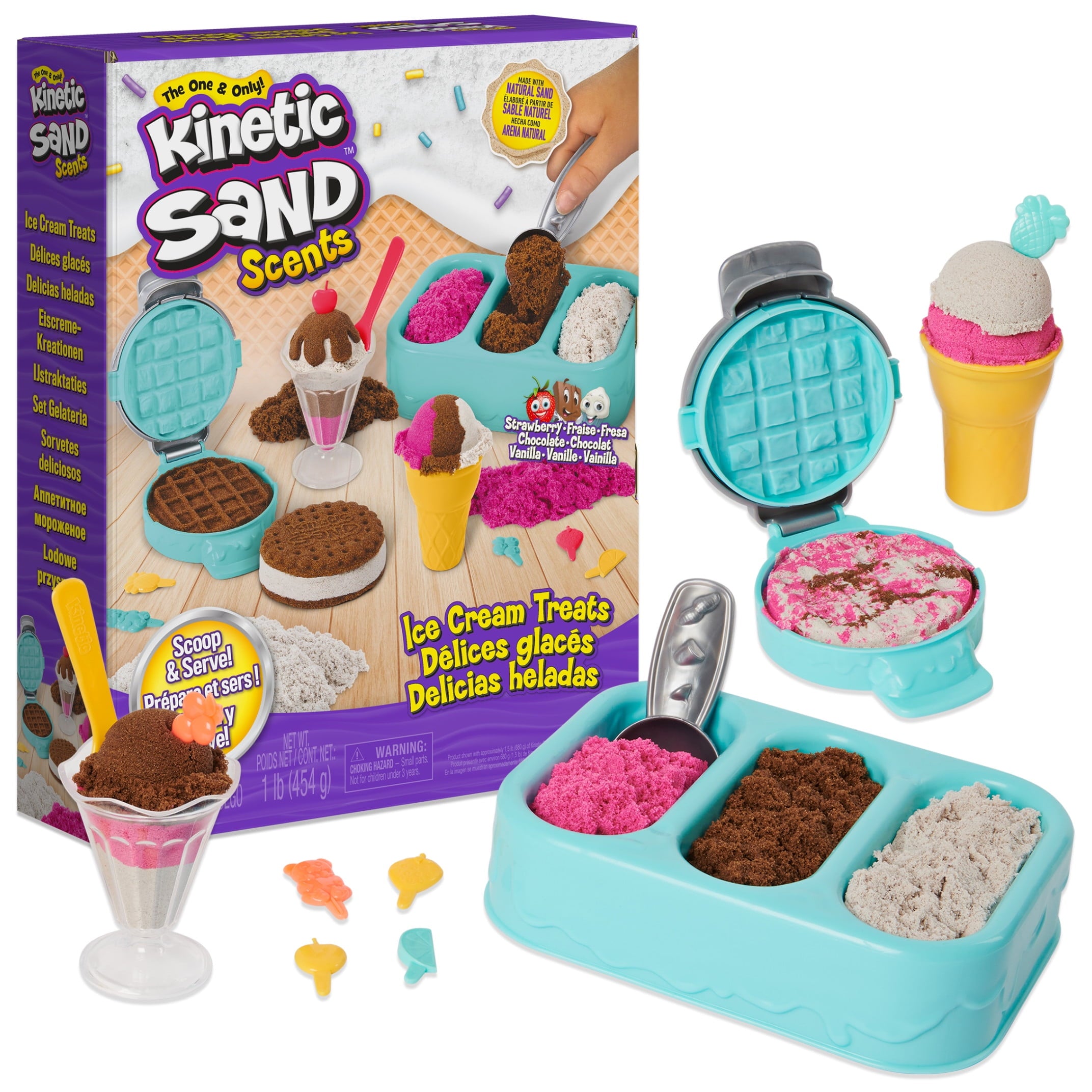 Scents, Ice Cream Treats Playset, 3 Colors Scented Play Sand & 6 Tools, Sensory Toys, Christmas Gifts for Kids Ages 3+