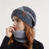 Winter Women'S Two-Tone Hat with Velvet Bib