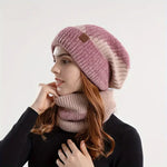 Winter Women'S Two-Tone Hat with Velvet Bib