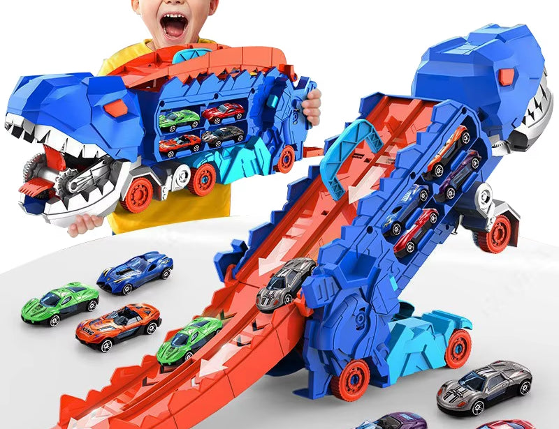 New Product Folding Dinosaur Transporter Car Competitive Game Roll to Eat Car Vehicle Racing Track with Mini Car Kid Gift Toy