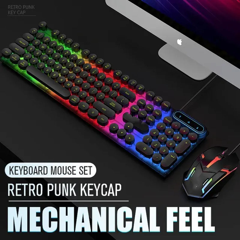 USB Wired Gaming Keyboard Mouse Combos PC Rainbow Colorful LED Backlit Gaming Mouse and Keyboard Set Kit for Home Office Gamer