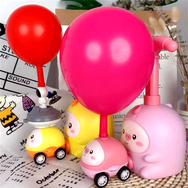 Children Power Balloon Car Montessori Toys Novelty Cartoon Inertial Air Balloon Launch Tower Vehicle Educational Toys Kids Gift