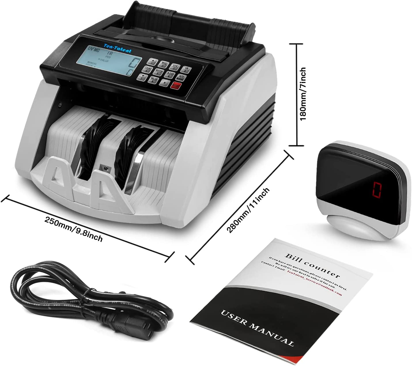 Bill Counter Machine, Money Counting Machine with UV/MG/MT/IR Counterfeit Detection, Count Value of Bills, Valucount, Add and Batch Modes, Large LED Display, 1,000 Bills/Min (Black)