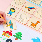 Wooden Montessori Drawing DIY Painting Template Stencils Learning Educational Toys