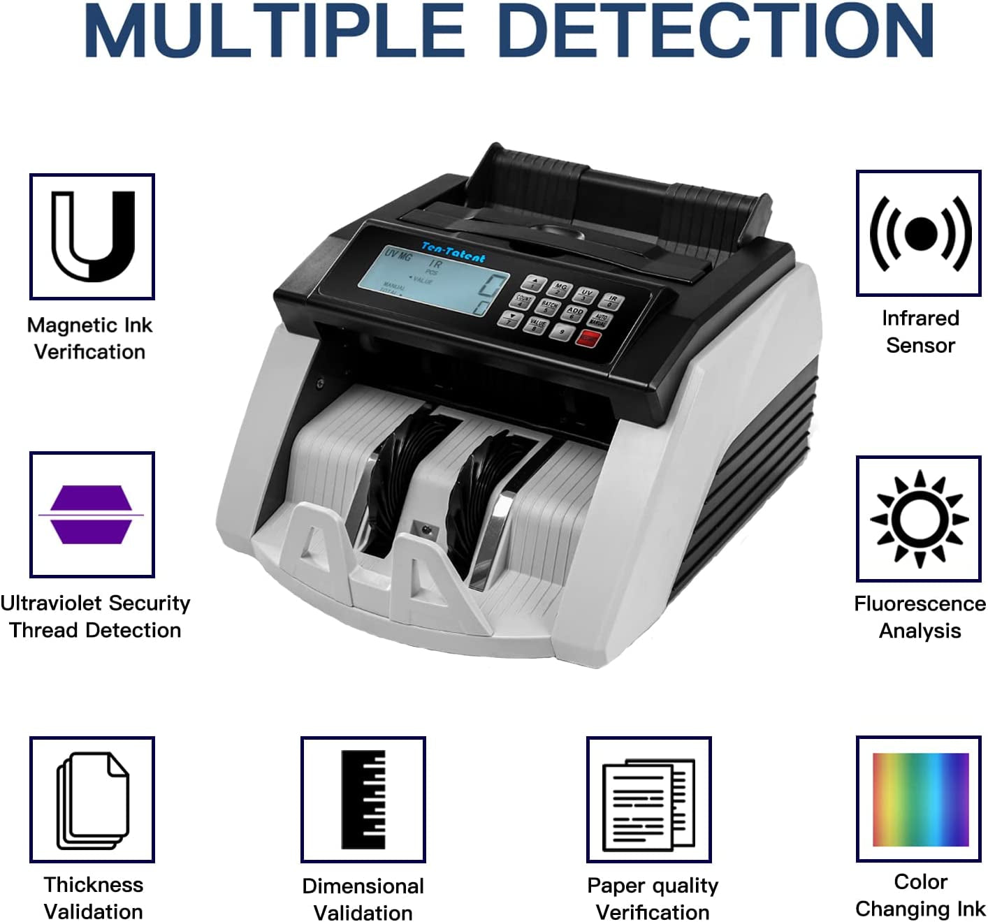 Bill Counter Machine, Money Counting Machine with UV/MG/MT/IR Counterfeit Detection, Count Value of Bills, Valucount, Add and Batch Modes, Large LED Display, 1,000 Bills/Min (Black)