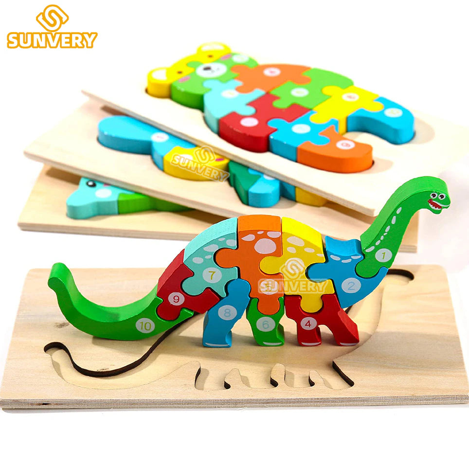 Montessori Wooden Toddler Puzzles Educational Dinosaur Toy