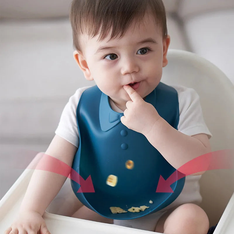 Baby Food Grade Silicon Bibs Waterproof Solid Infant Bandana Bib