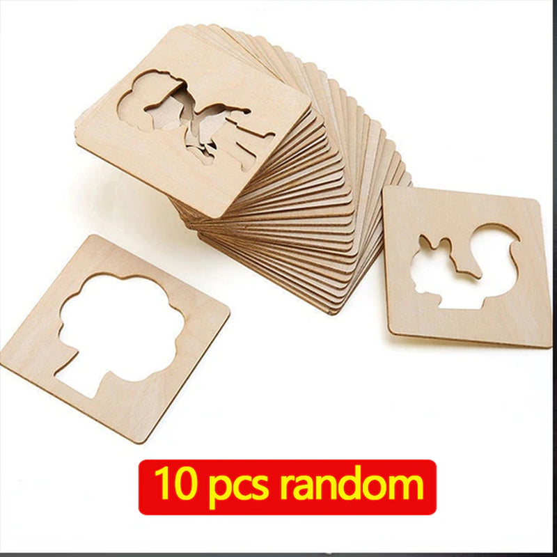 Wooden Montessori Drawing DIY Painting Template Stencils Learning Educational Toys