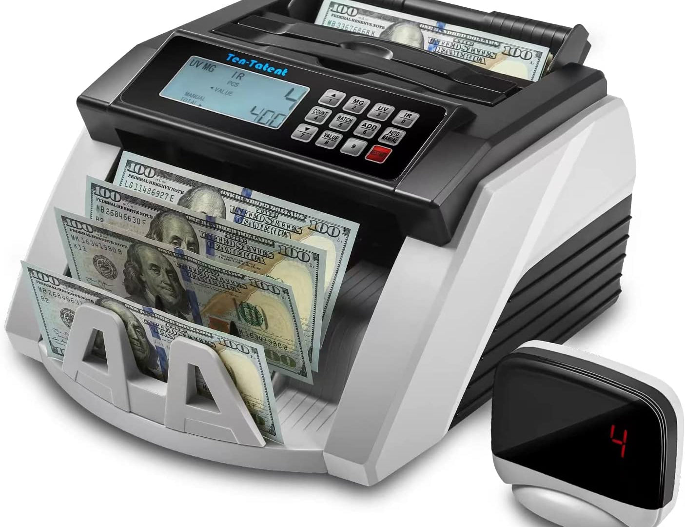 Bill Counter Machine, Money Counting Machine with UV/MG/MT/IR Counterfeit Detection, Count Value of Bills, Valucount, Add and Batch Modes, Large LED Display, 1,000 Bills/Min (Black)